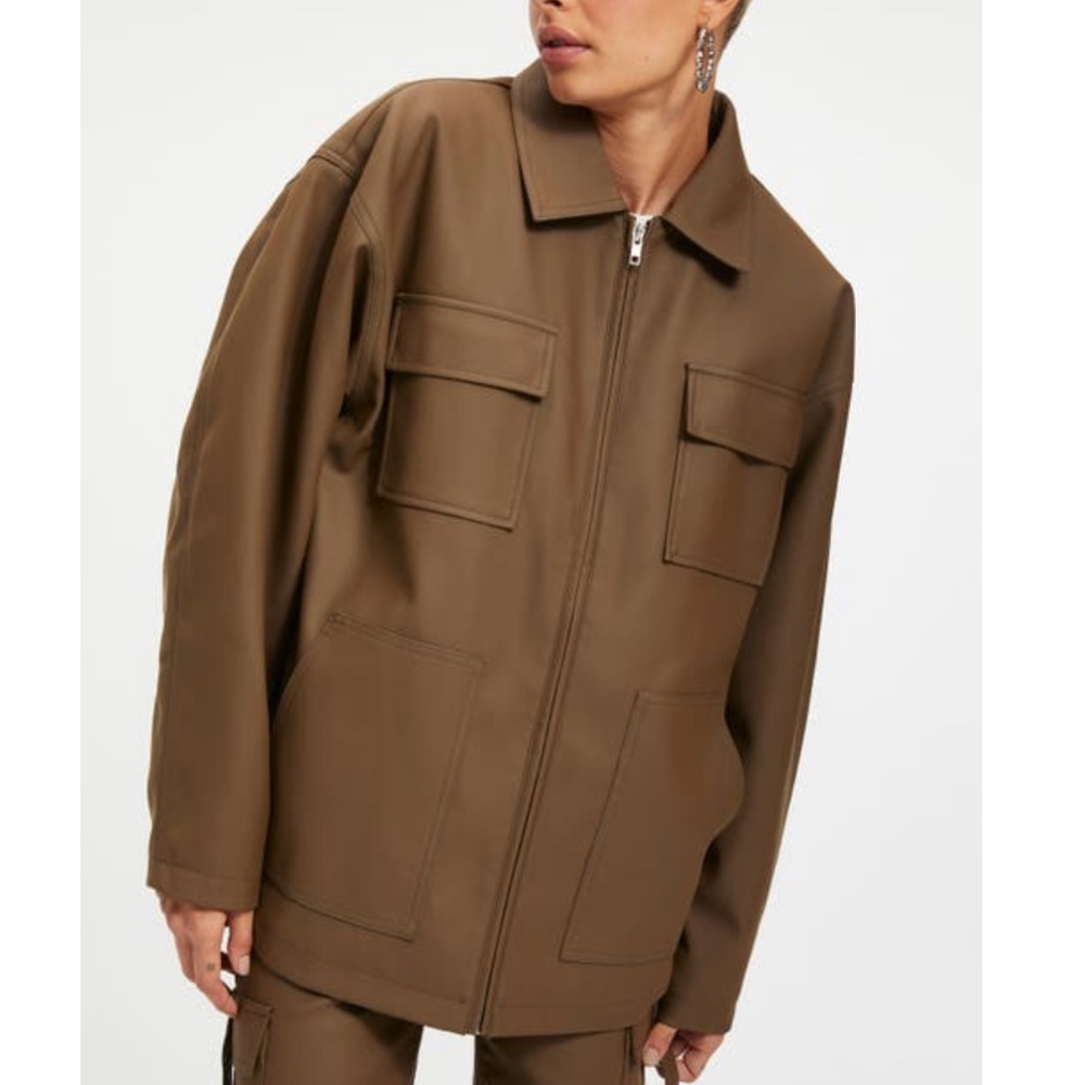 Good American Leather Chore Jacket in Fog - Picture 4 of 11